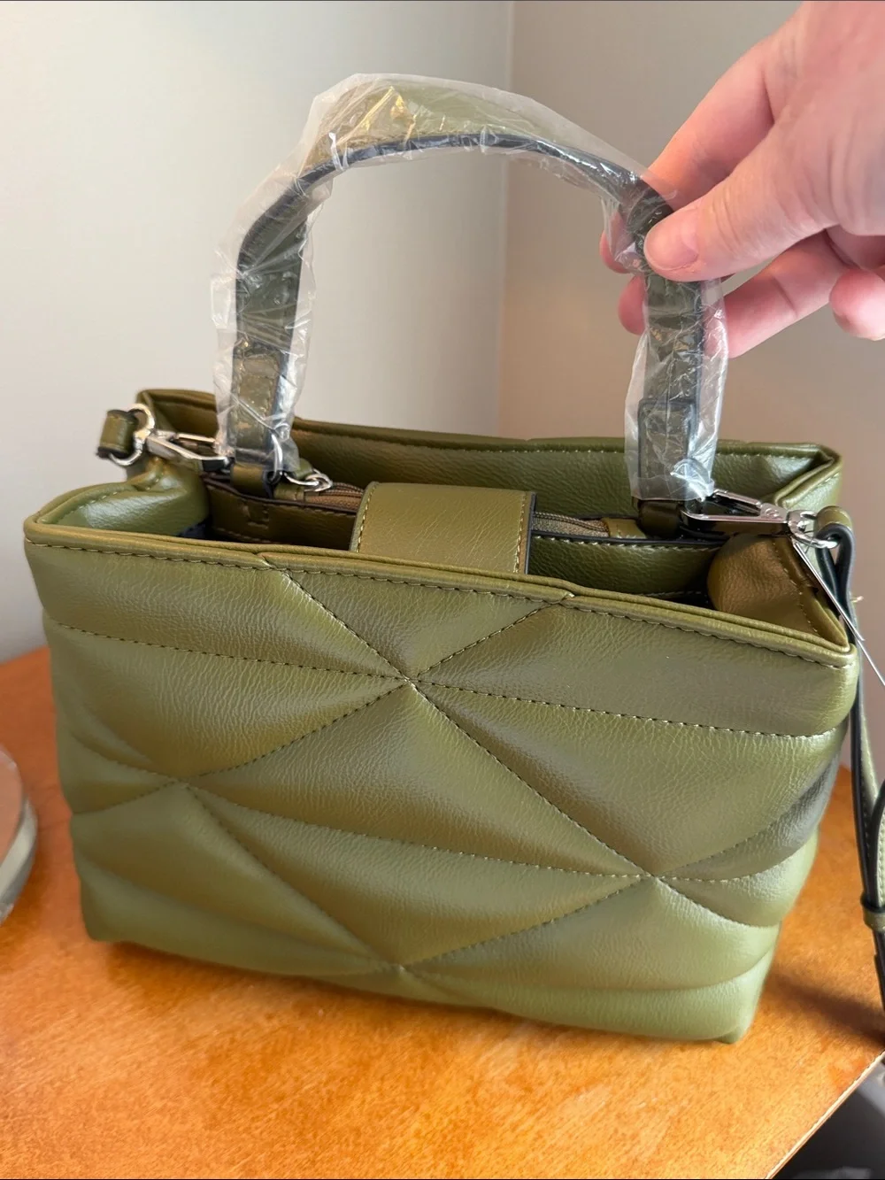 Tahari Olive Quilted Crossbody with Adjustable Strap